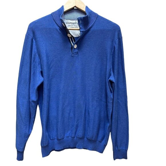 Vineyard Vines Sweater Pullover Blue 1/4 Button‎ Preppy Academia Men's Size M - Picture 1 of 6